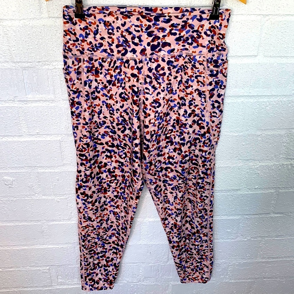 Sage Paint Splatter Pink Blue High Rise Double Pocket Leggings size XL